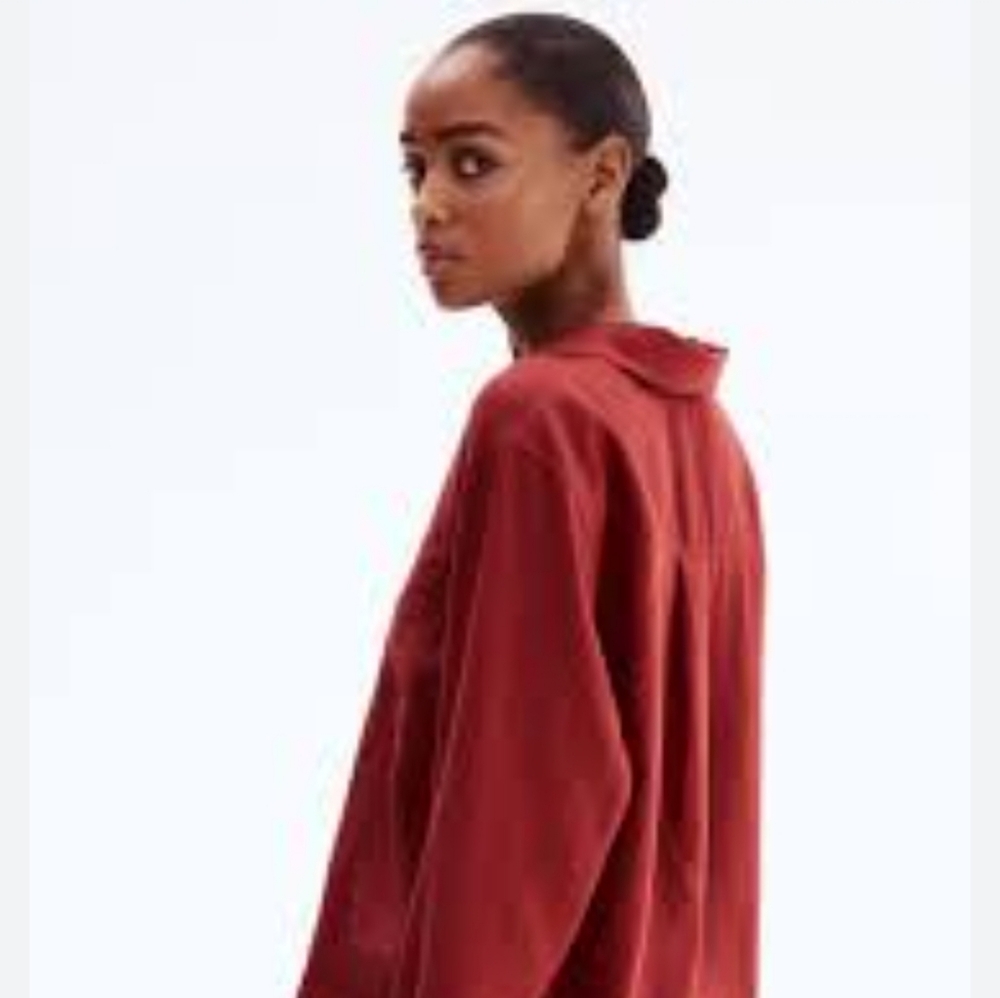 Chico's Design Deep Coral Linen Button Down Shirt/Blouse size Chico's 3 - Picture 2 of 7